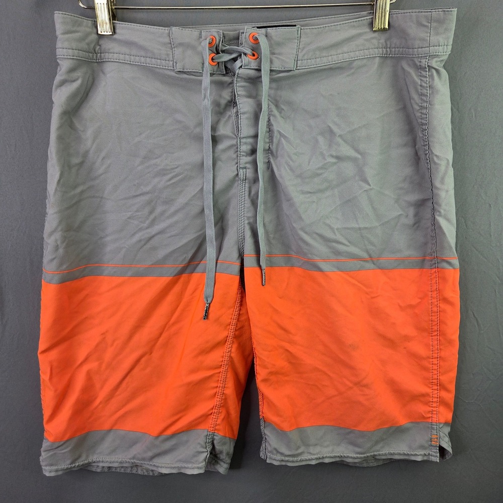 Foot Locker Board Shorts Mens 34 Grey Orange Colorblock Swim Trunks Stretch
